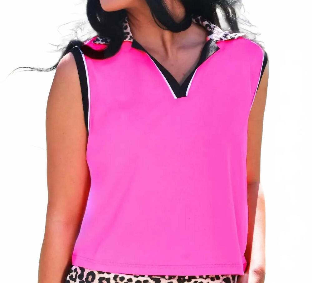 NEW JESS LEA everyday polo tank in neon pink/ leopard